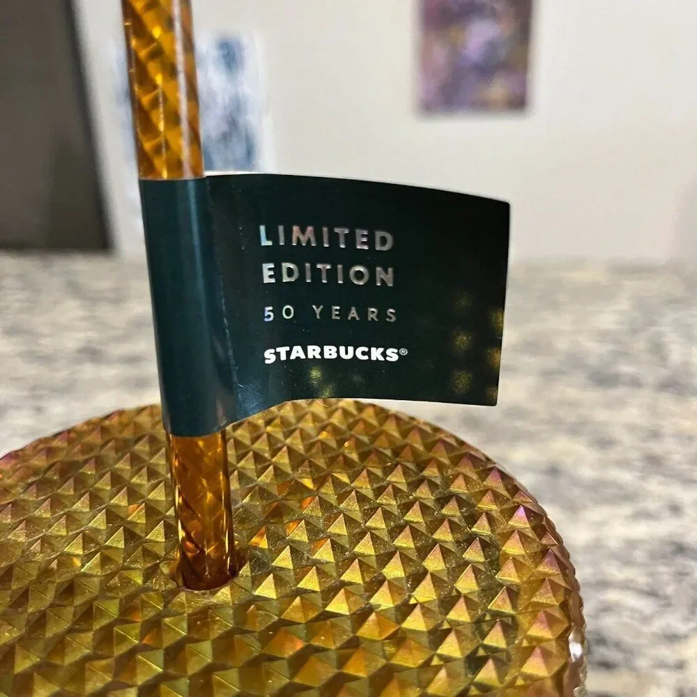NEW Starbucks 50th Anniversary Limited Edition Gold Studded Tumbler 16 oz NWT‎